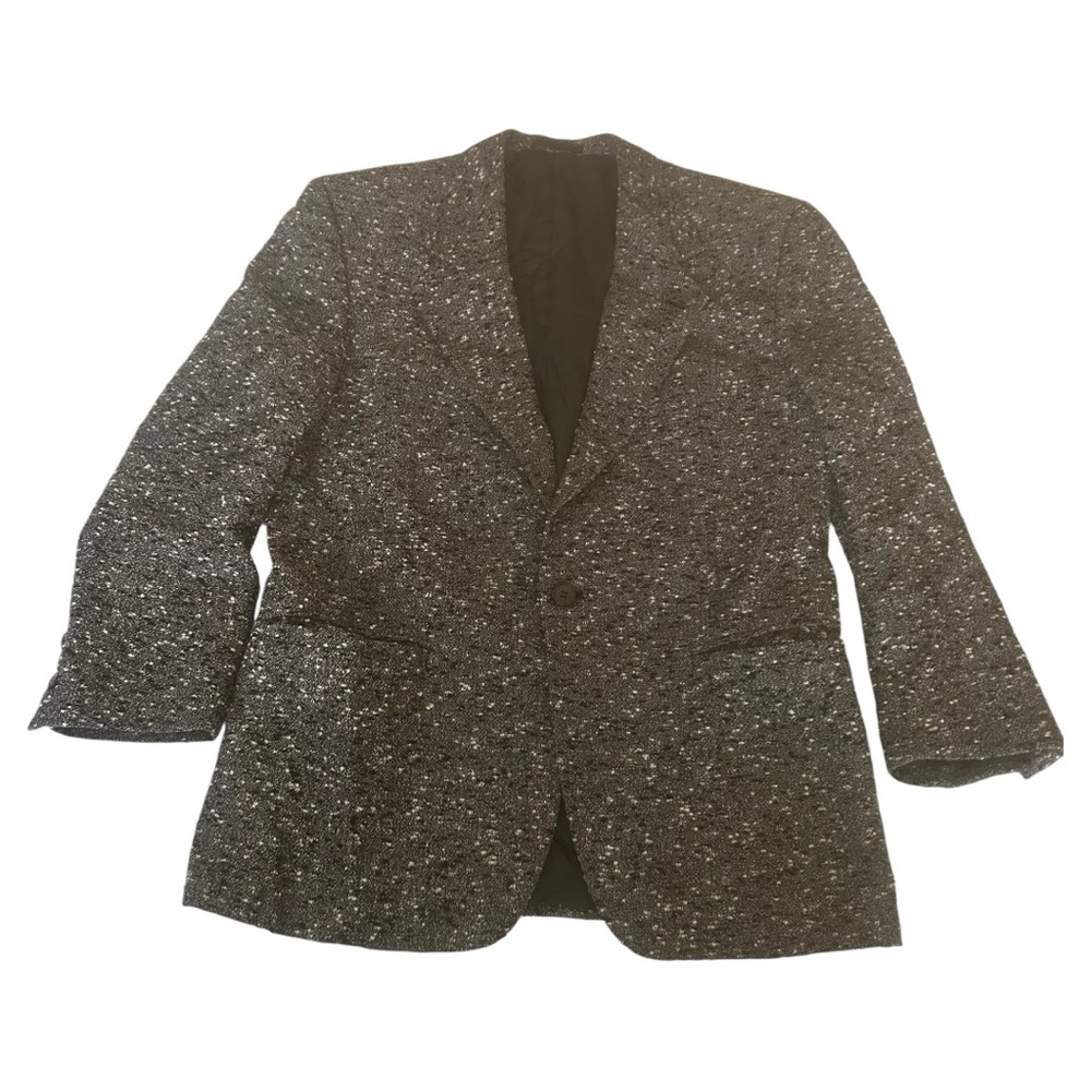 V2 by Versace black white gray tweed blazer one button padded shoulders vintage